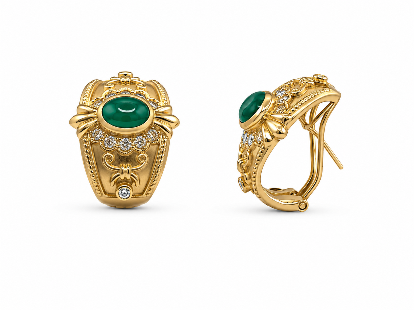 Vintage Emerald Cabochon Earrings
