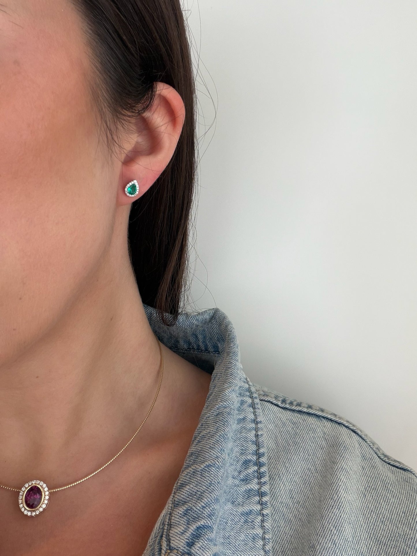Pear Diamond Halo Emerald Studs