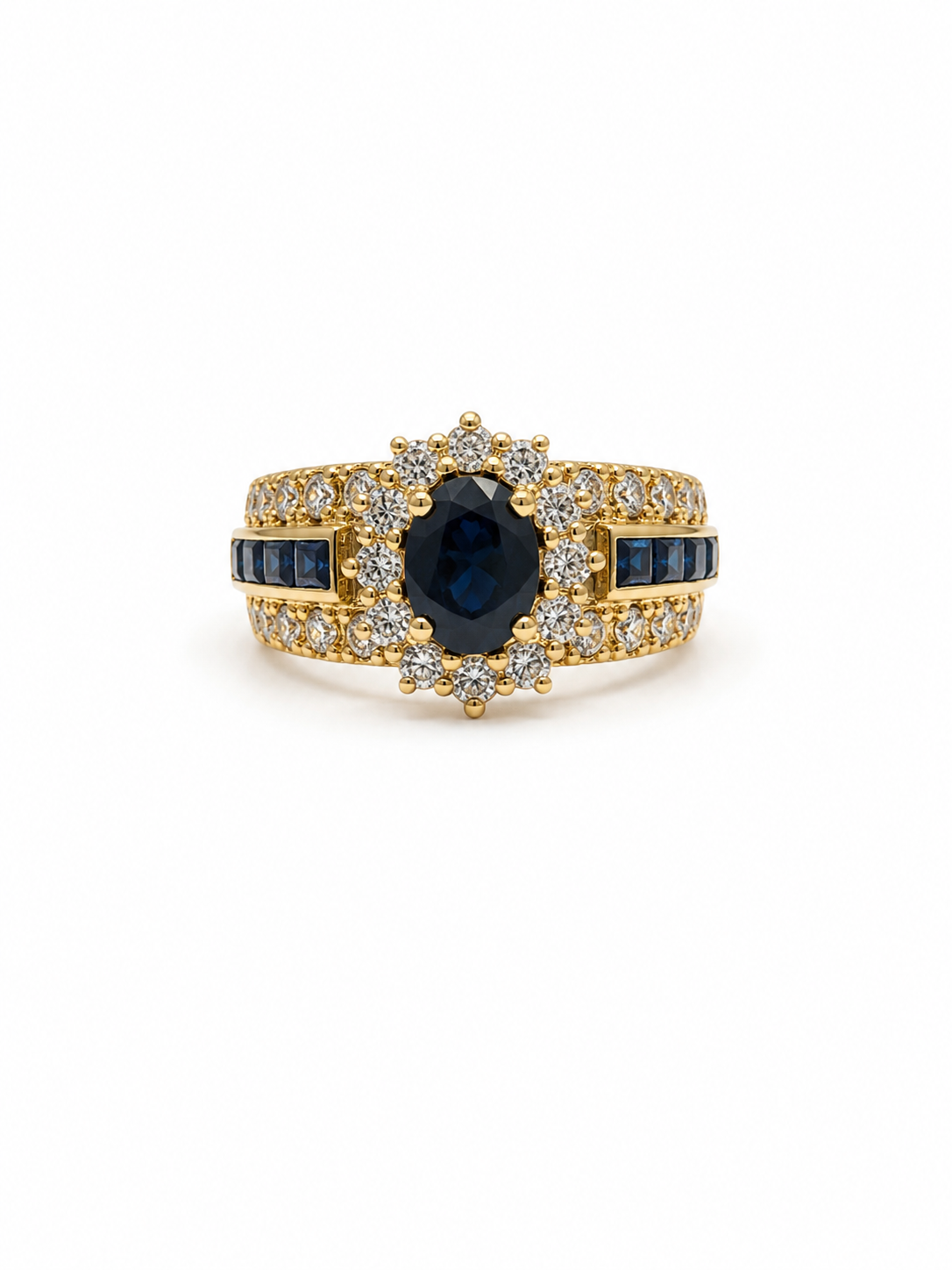 Vintage Sapphire and Diamond Halo Ring