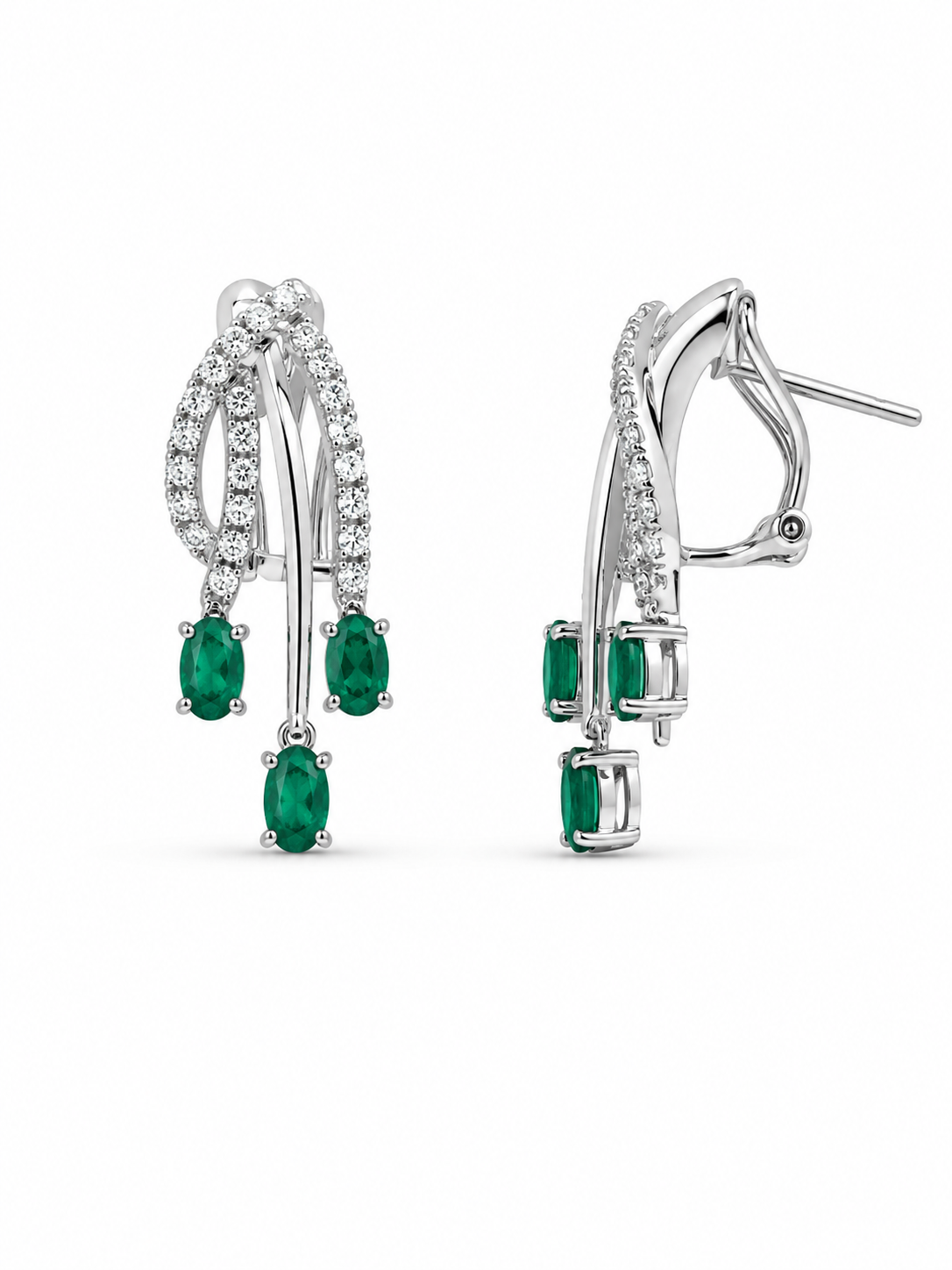 Vintage Diamond and Emerald Vine Earrings