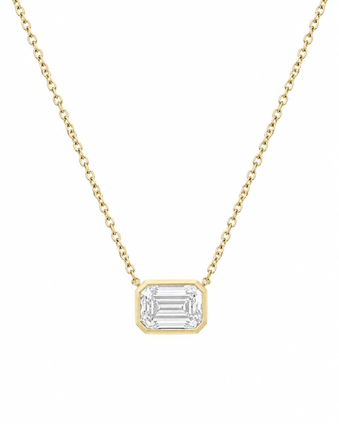 Emerald Bezel Solitaire Diamond Necklace