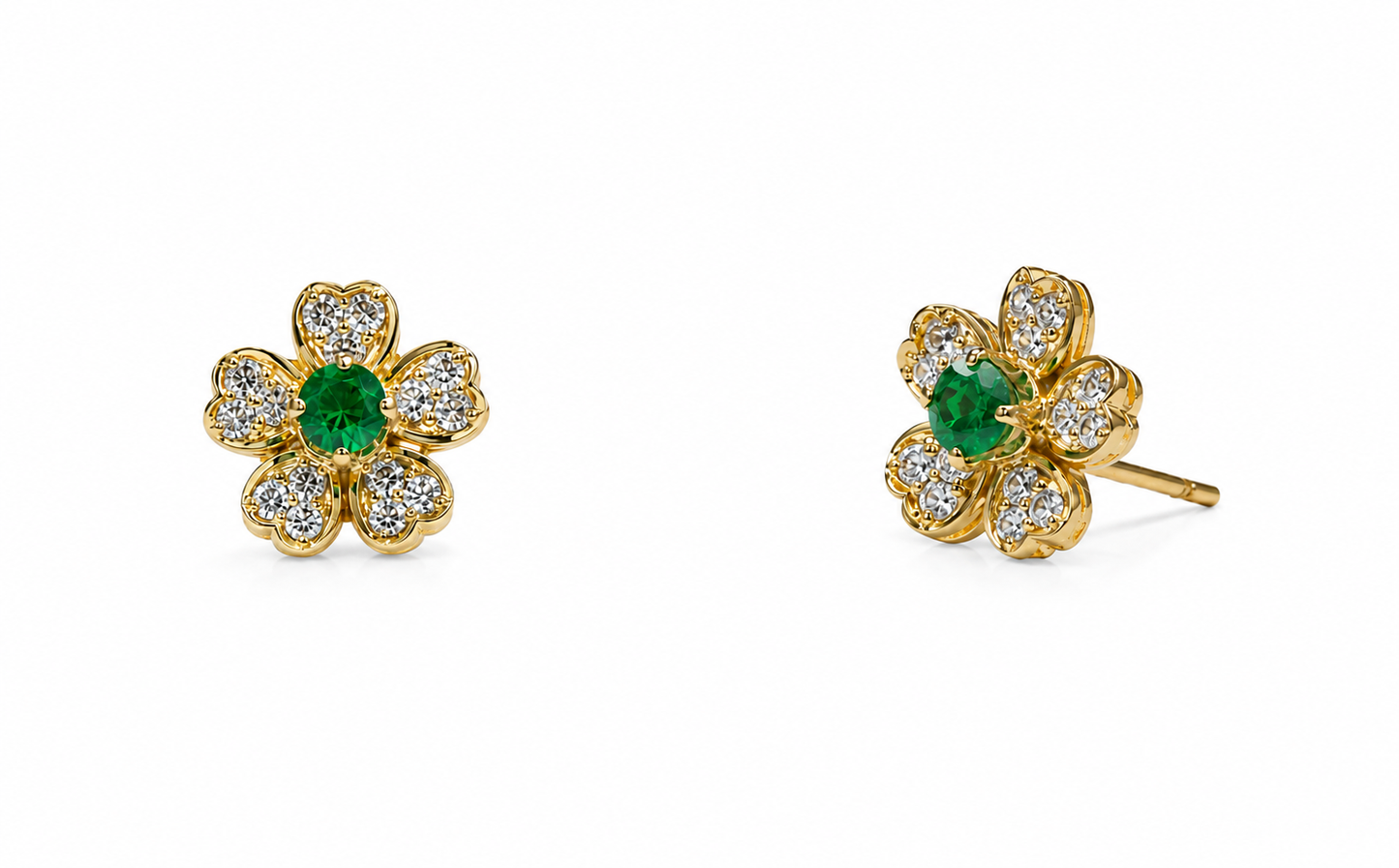 Emerald and Diamond Flower Studs