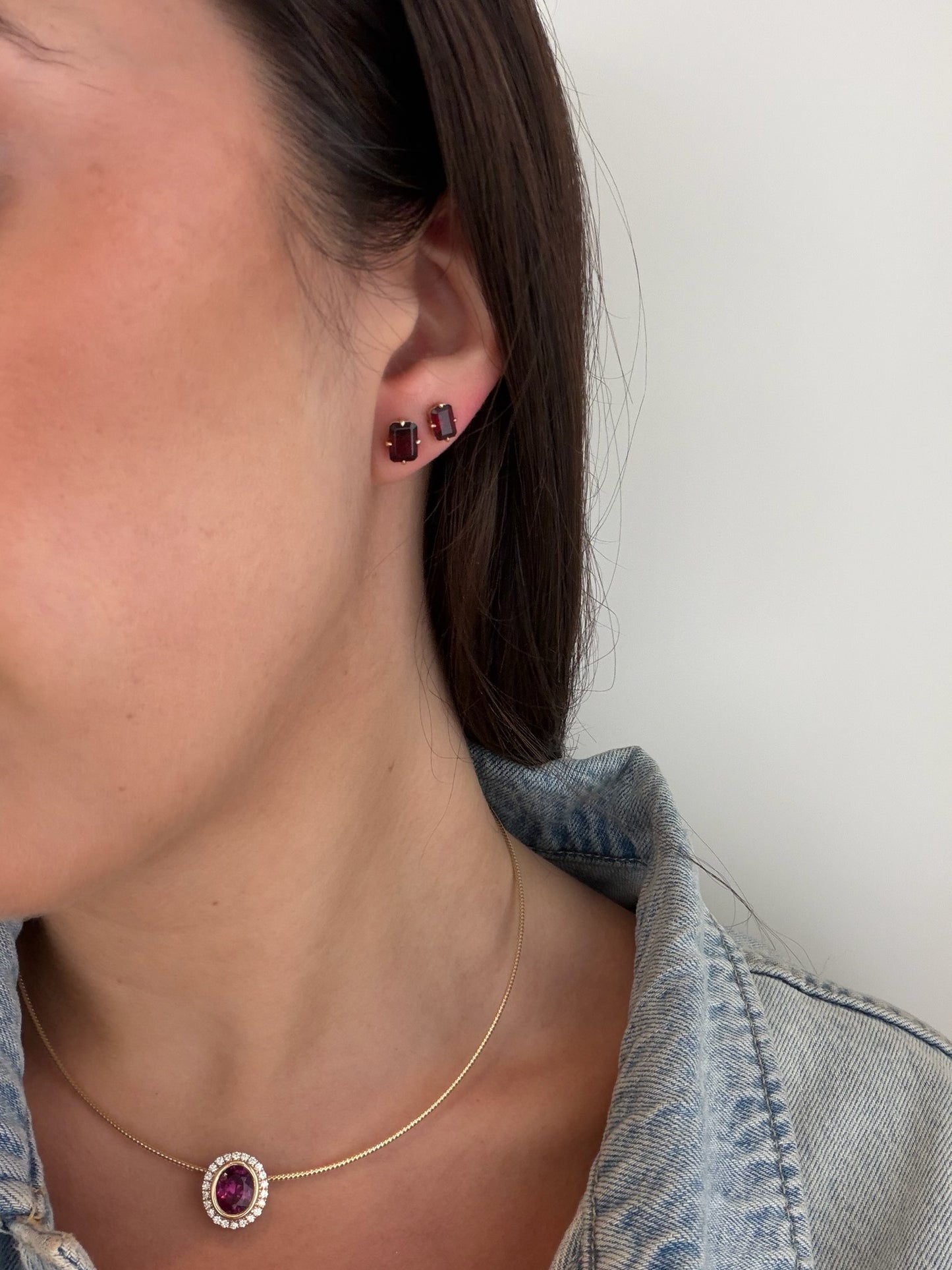 Emerald Cut Garnet Studs