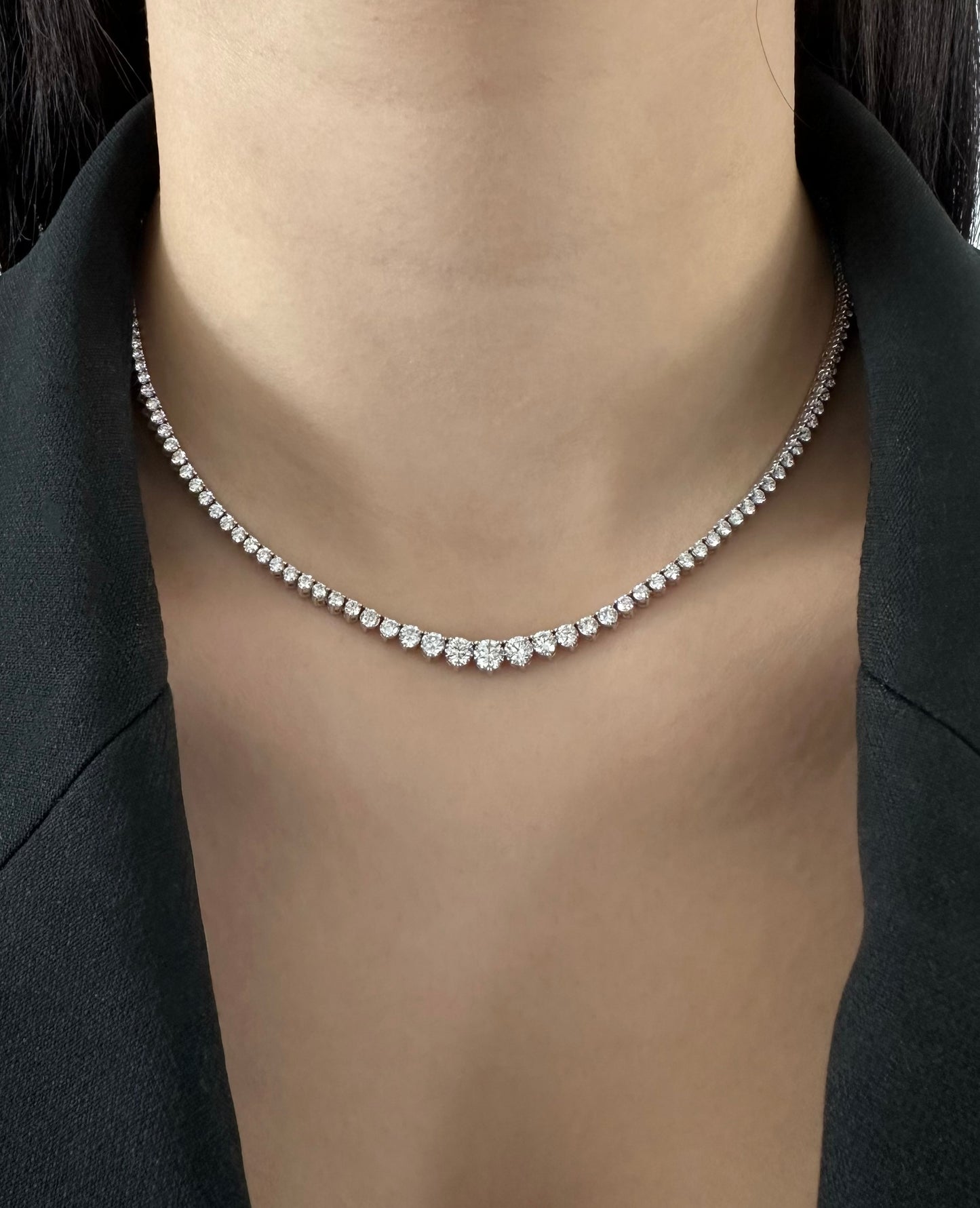 Graduated Three Prong Diamond Tennis Necklace
