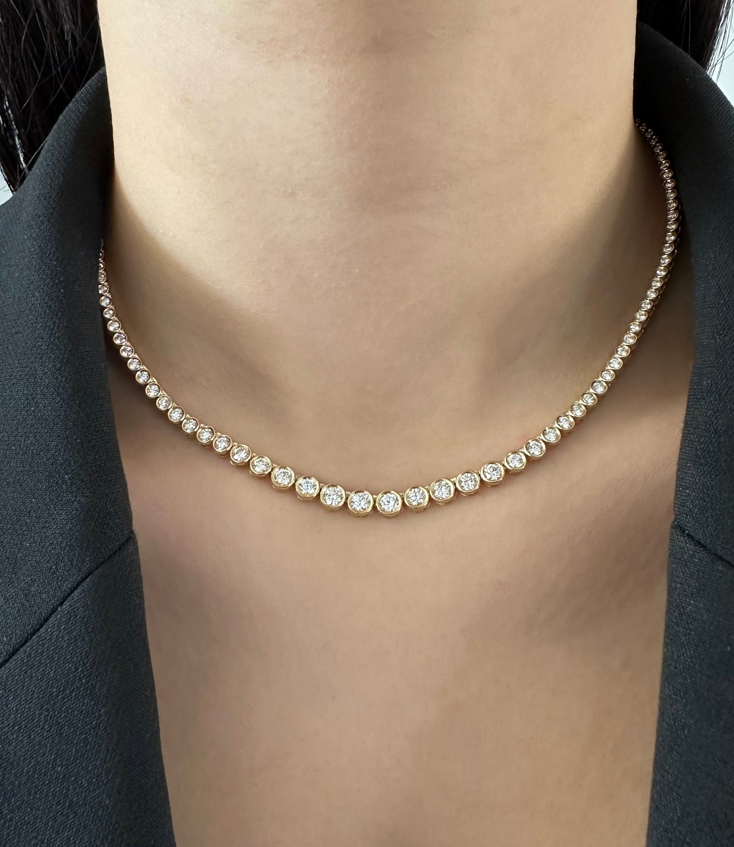 Graduated Bezel Diamond Tennis Necklace