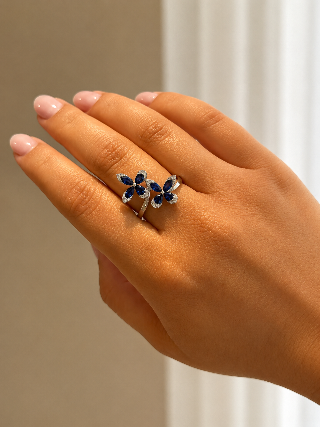 Marquise Blue Sapphire Fleur Ring