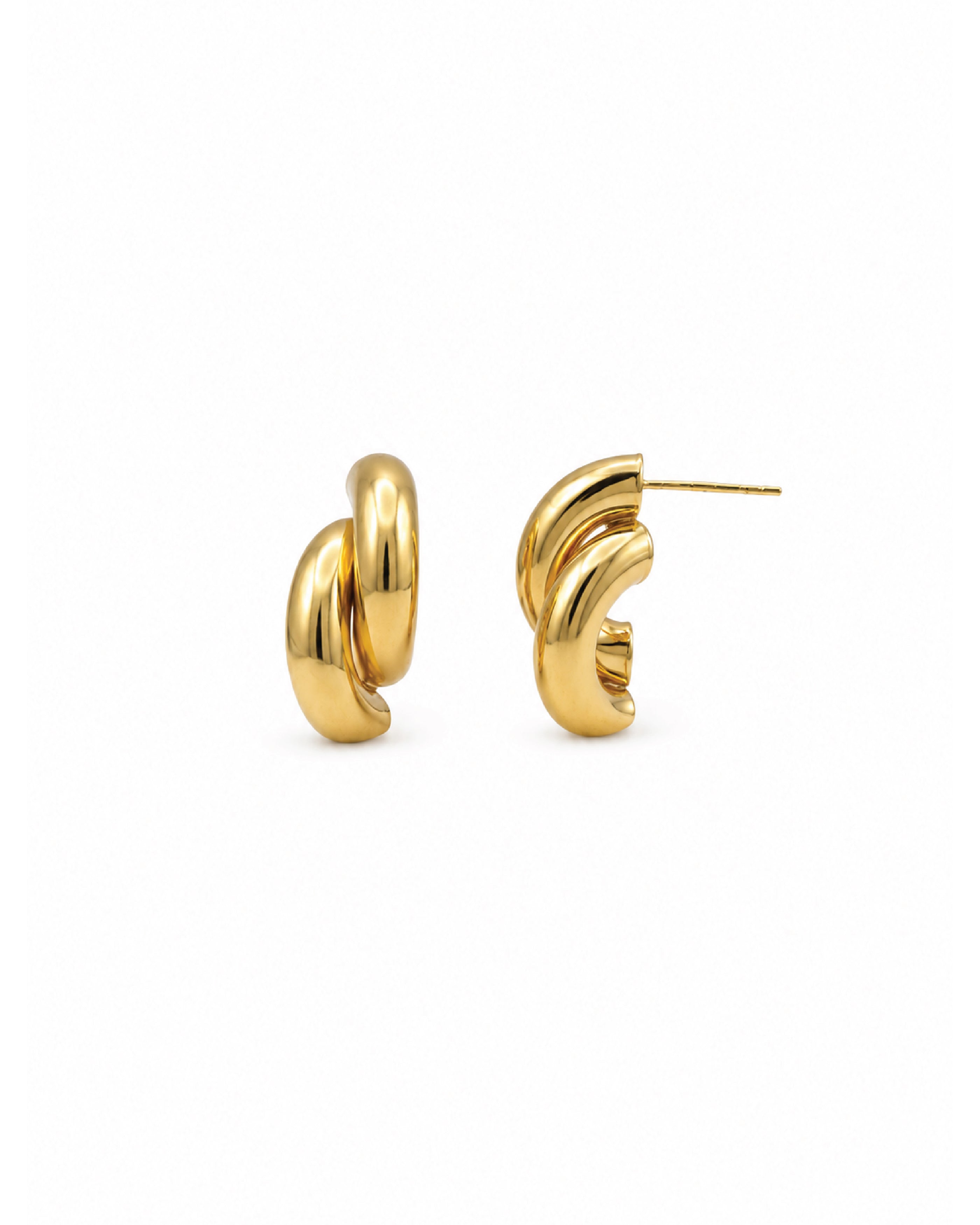 10k gold twist stud earrings, sculptural design