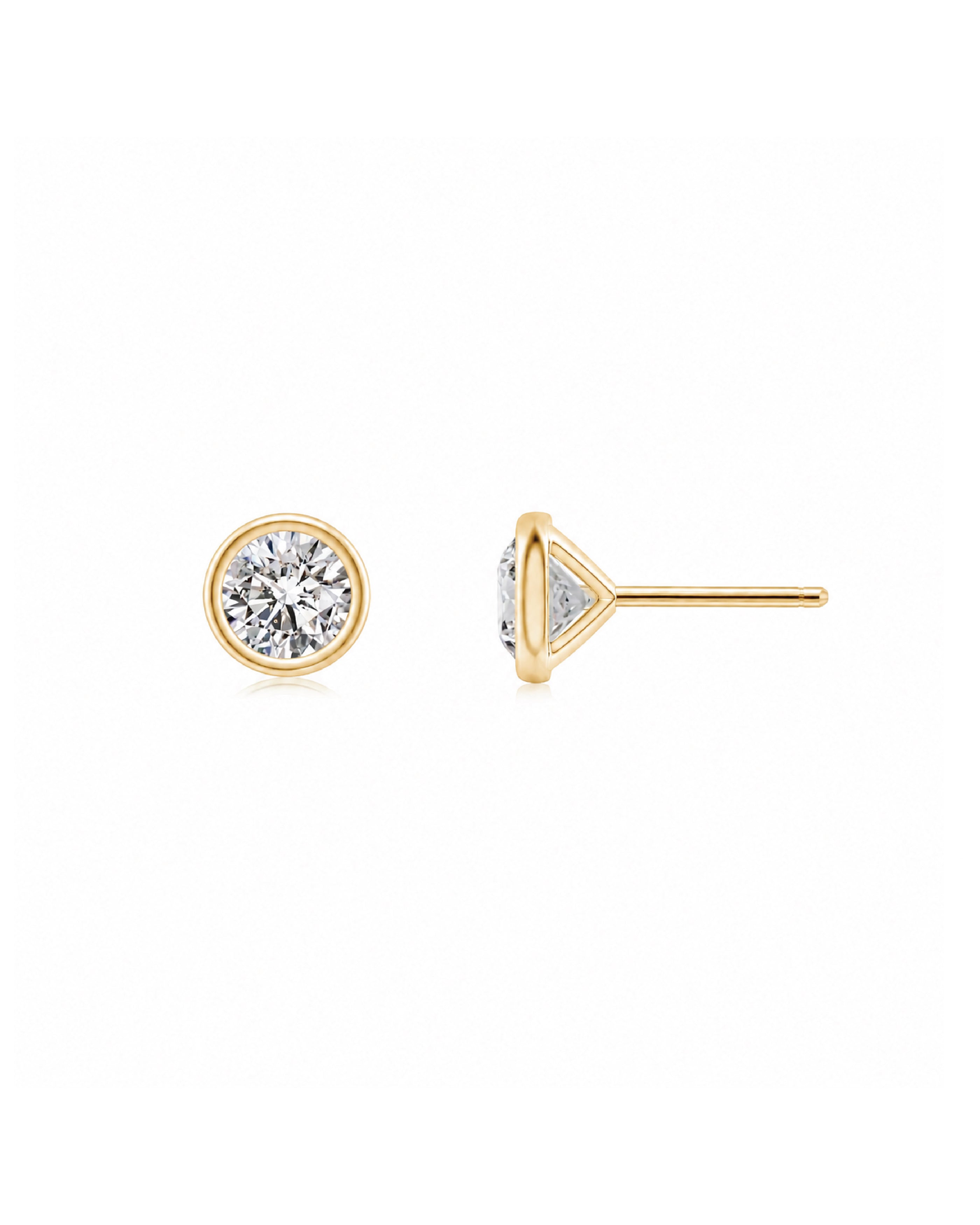 14k gold diamond bezel stud earrings, martini setting