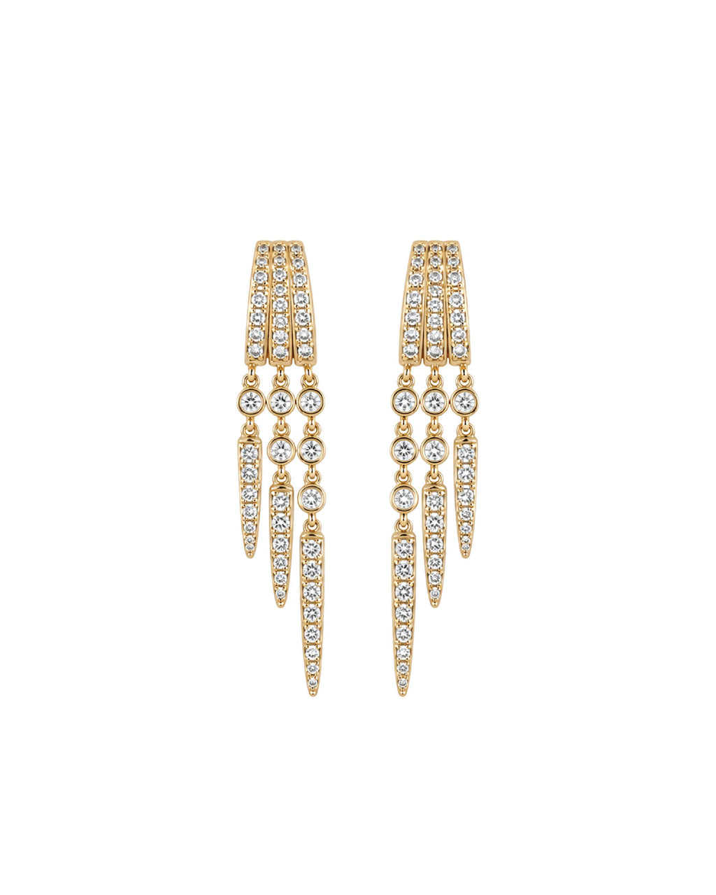 14k gold diamond dagger fringe drop earrings, lab-grown diamonds