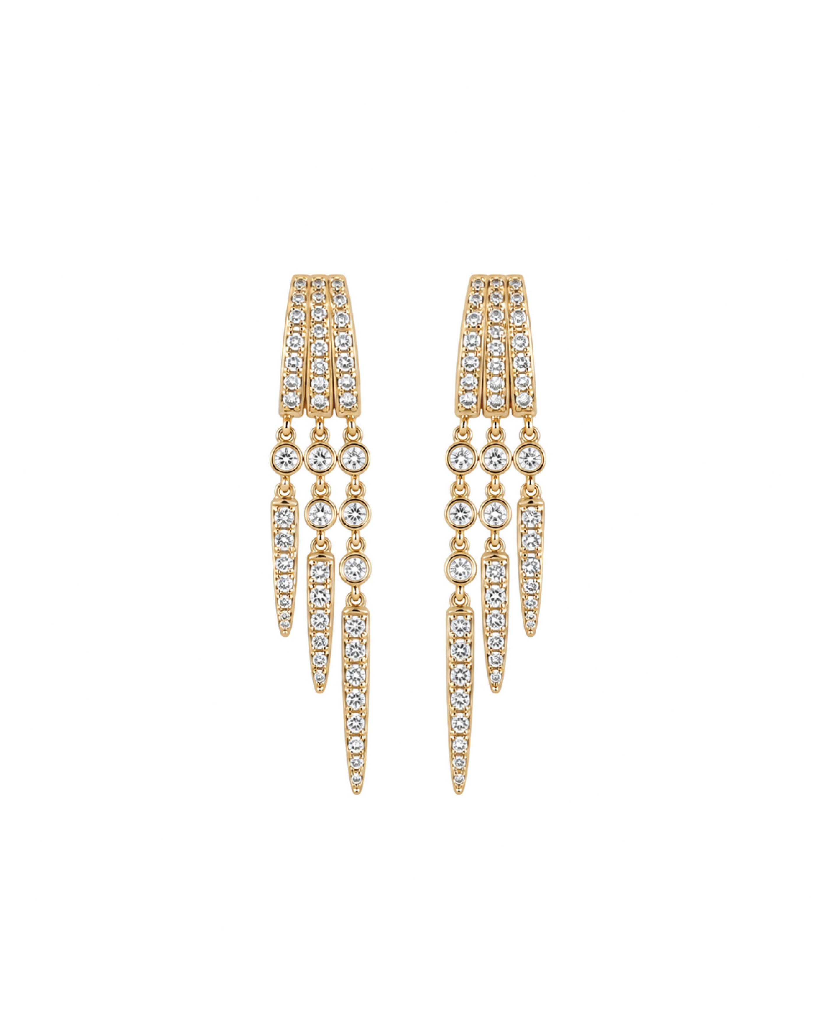 14k gold diamond dagger fringe drop earrings, lab-grown diamonds