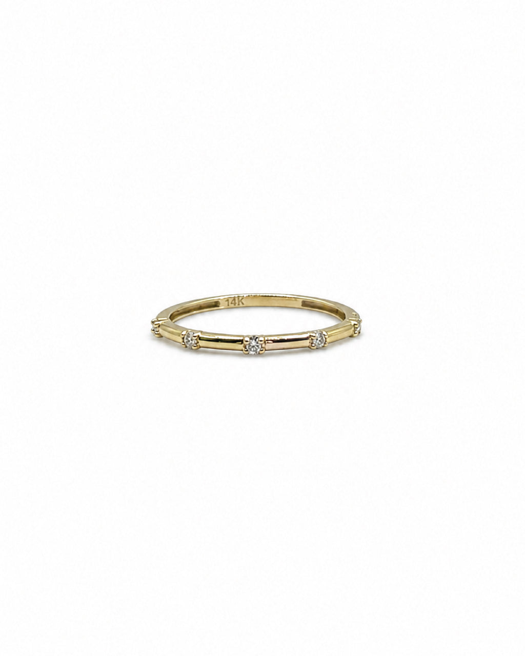 14k gold diamond station band ring, natural diamonds