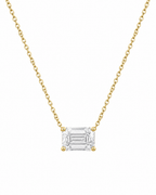14k gold emerald-cut diamond solitaire necklace, four-prong setting