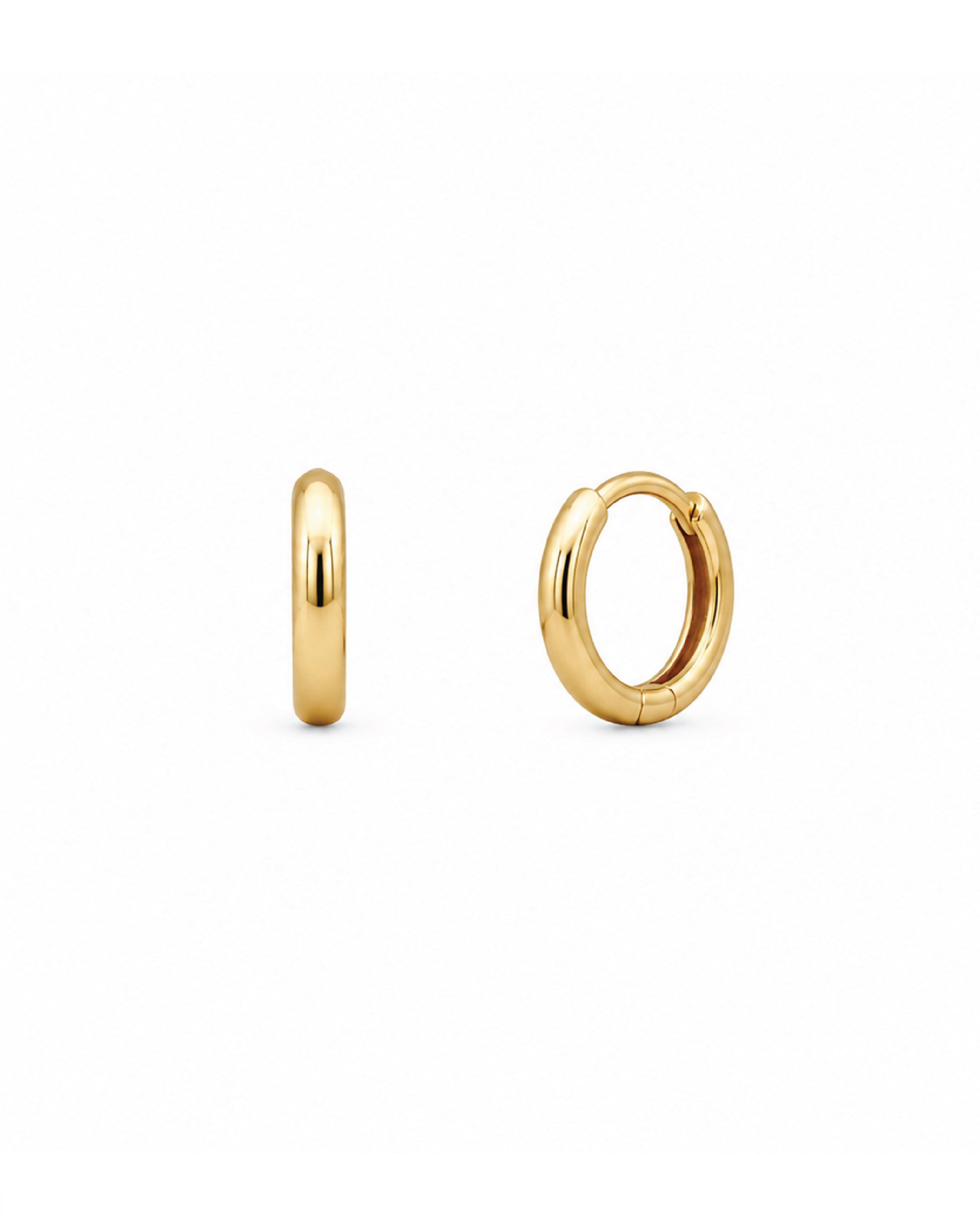 14k gold huggie hoop earrings, mini and regular sizes
