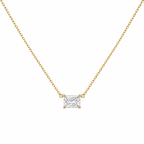 14k gold natural radiant-cut diamond solitaire necklace, east-west setting