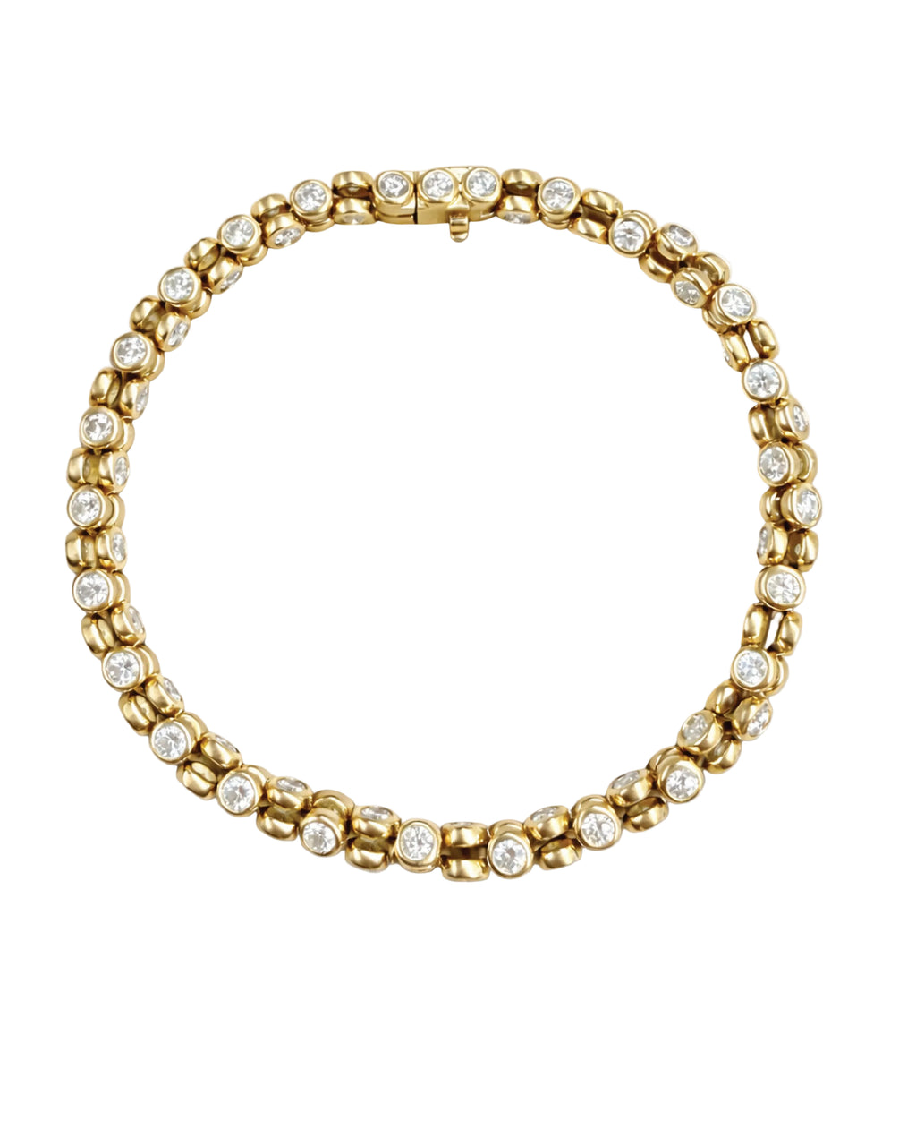 14k gold Orbit diamond tennis bracelet, bezel-set
