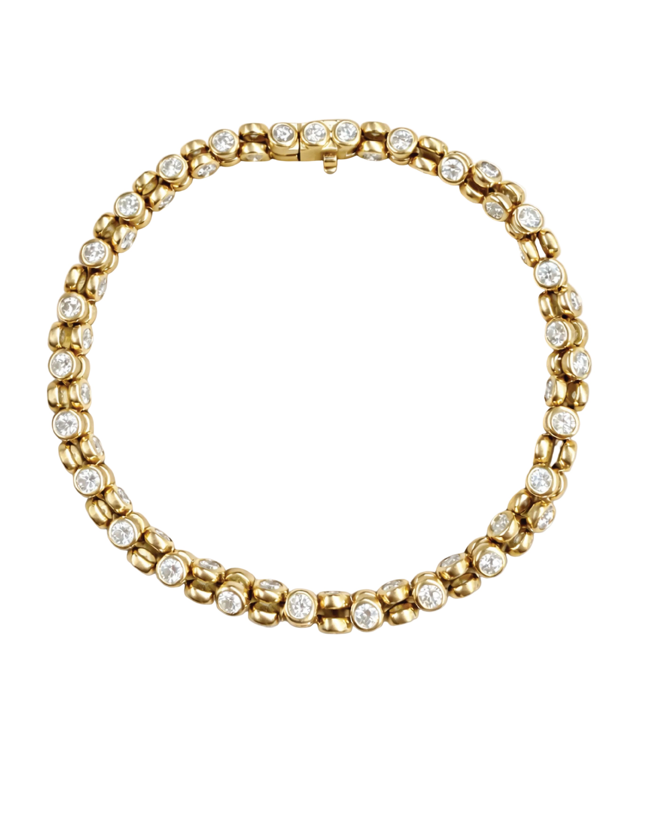 14k gold Orbit diamond tennis bracelet, bezel-set