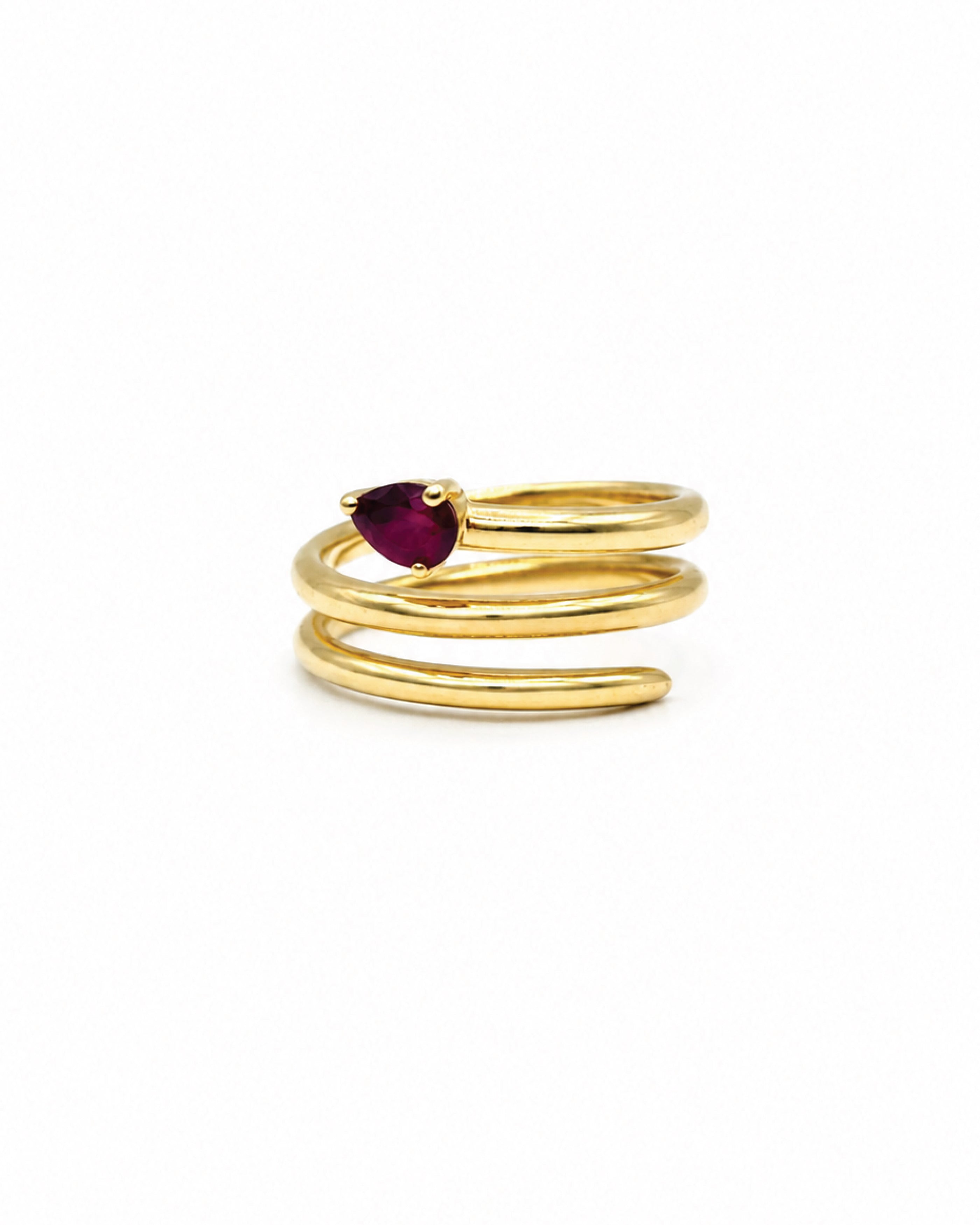 14k gold pear ruby spiral wrap ring
