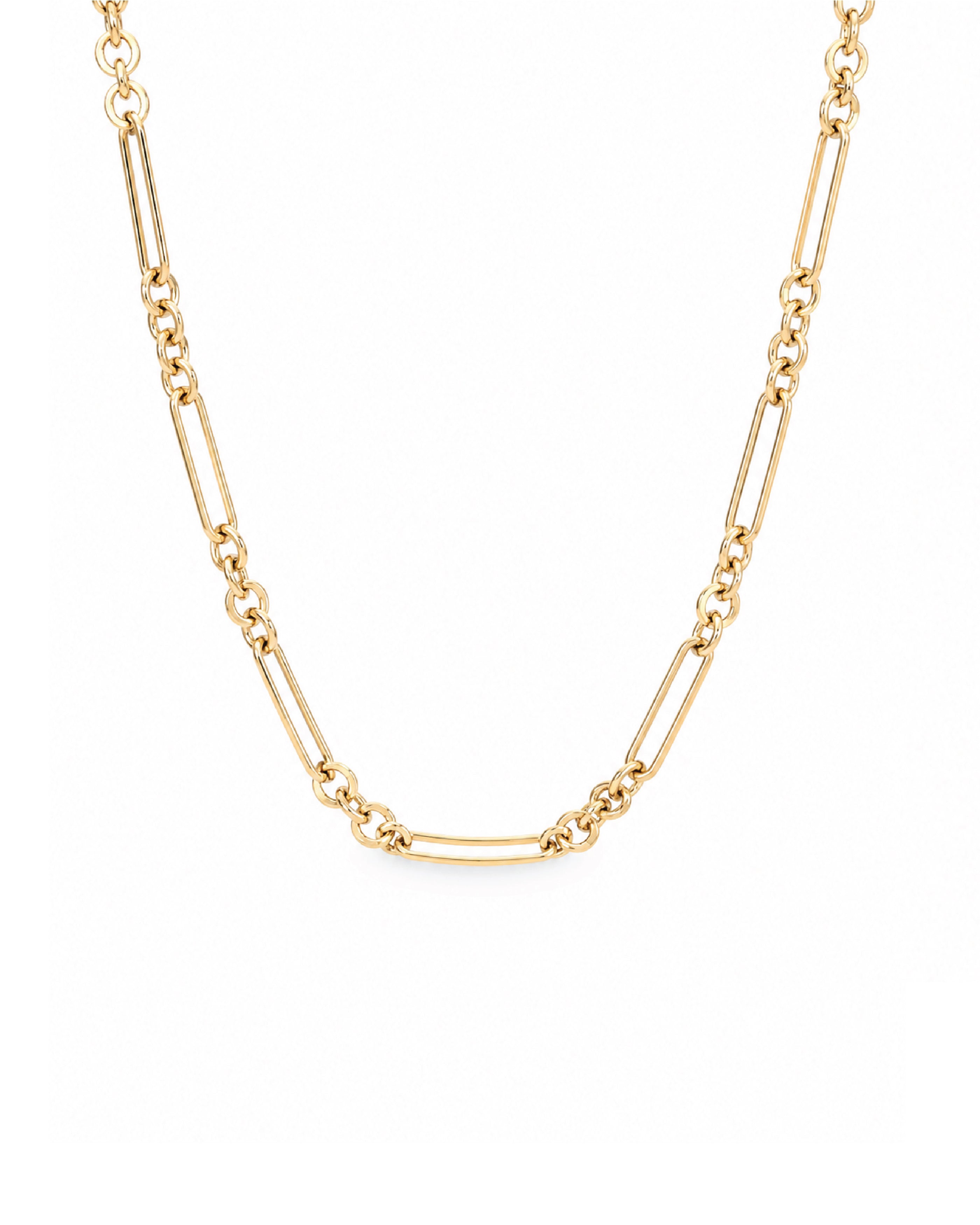 14k gold rolo and paperclip mixed chain necklace