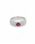 14k white gold oval ruby and diamond pavé ring