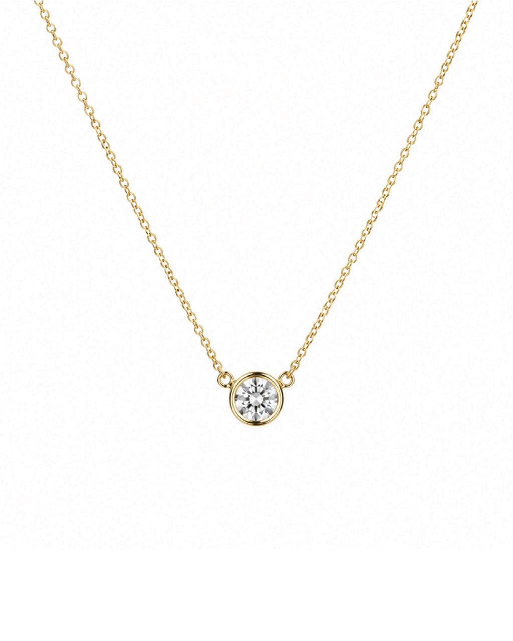 14k yellow gold bezel diamond solitaire necklace