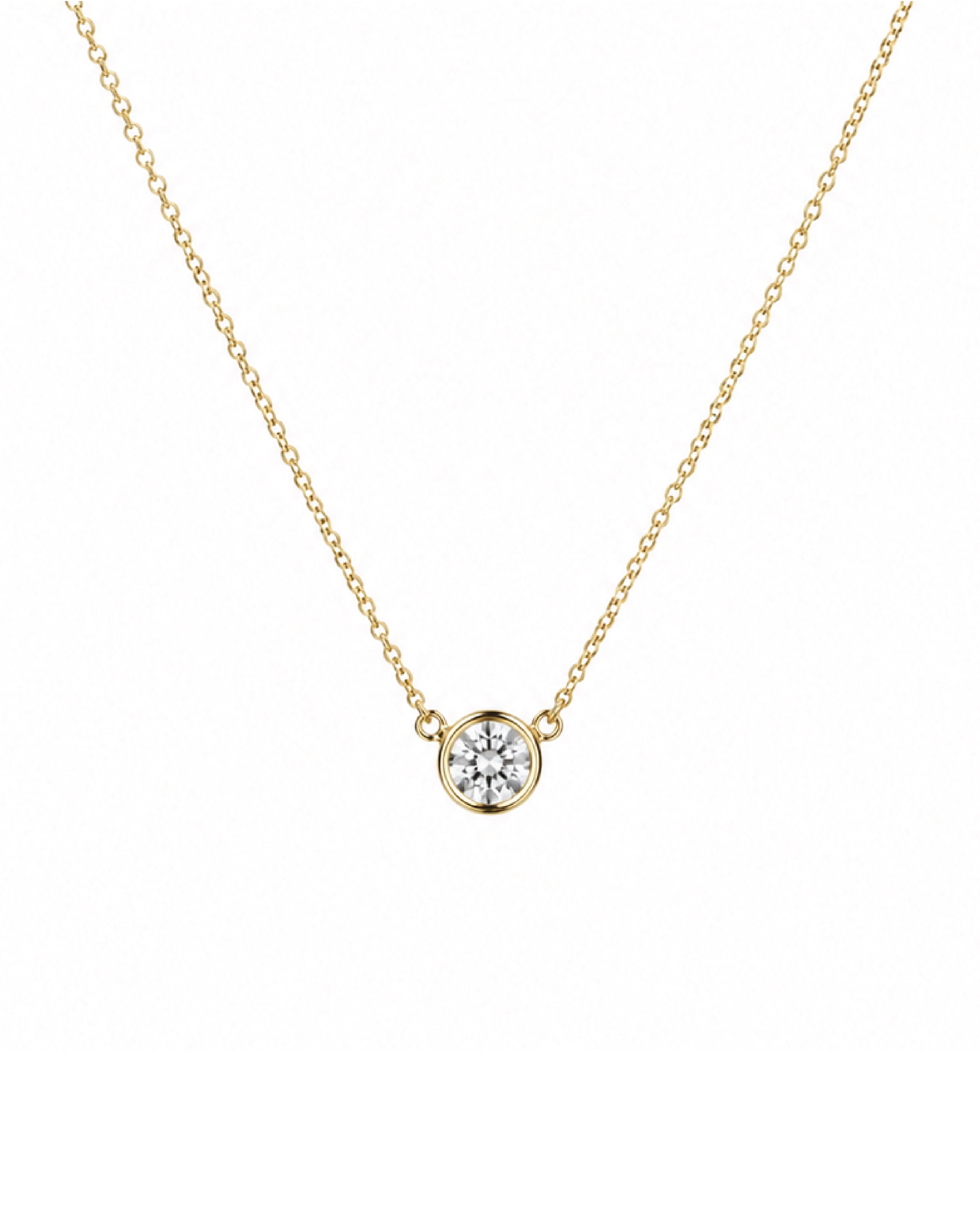 14k yellow gold bezel diamond solitaire necklace