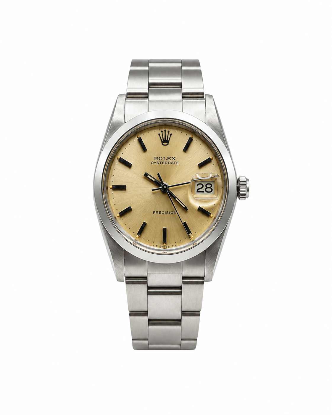 1970s Rolex Oysterdate 34mm stainless steel watch, champagne dial