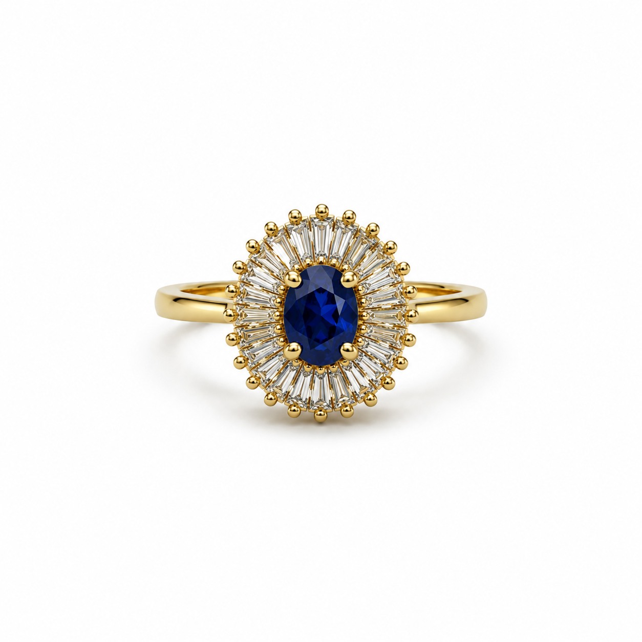 Vintage Blue Sapphire Baguette Halo Ring