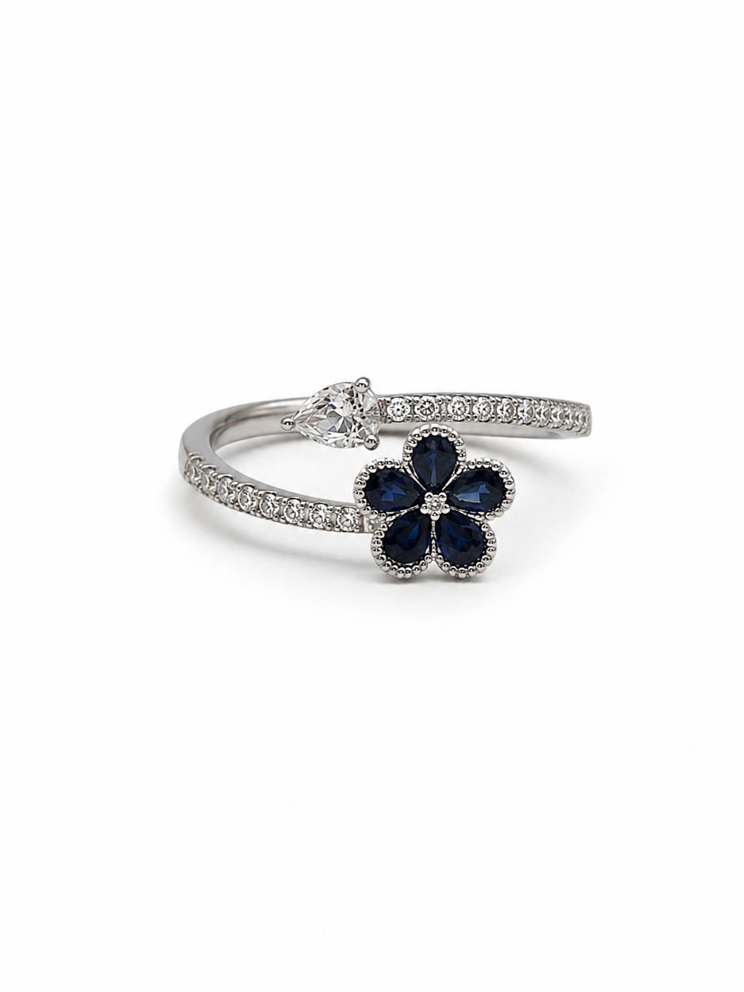 Pear Blue Sapphire Fleur Ring