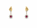 Vintage Ruby Diamond Halo Earrings in 18K Yellow Gold by Alexandra Mann Jewelry