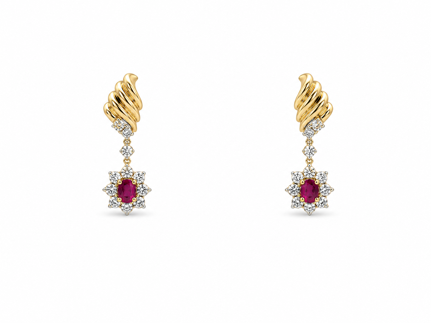Vintage Ruby Diamond Halo Earrings