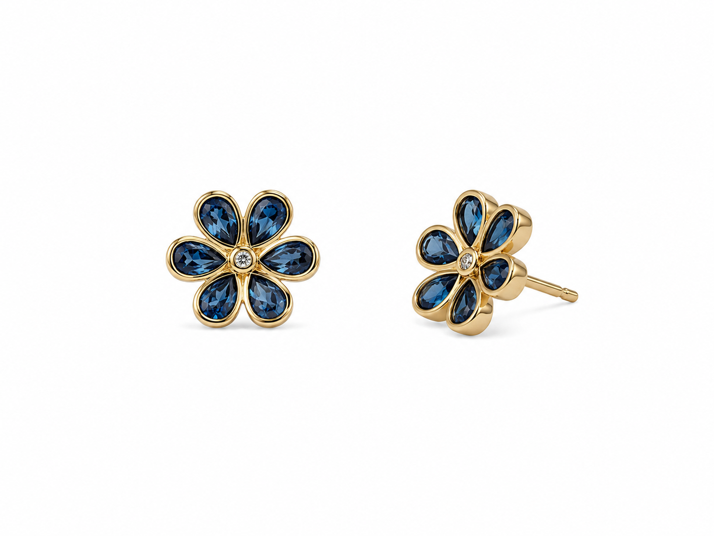 Blue Sapphire Flower Studs
