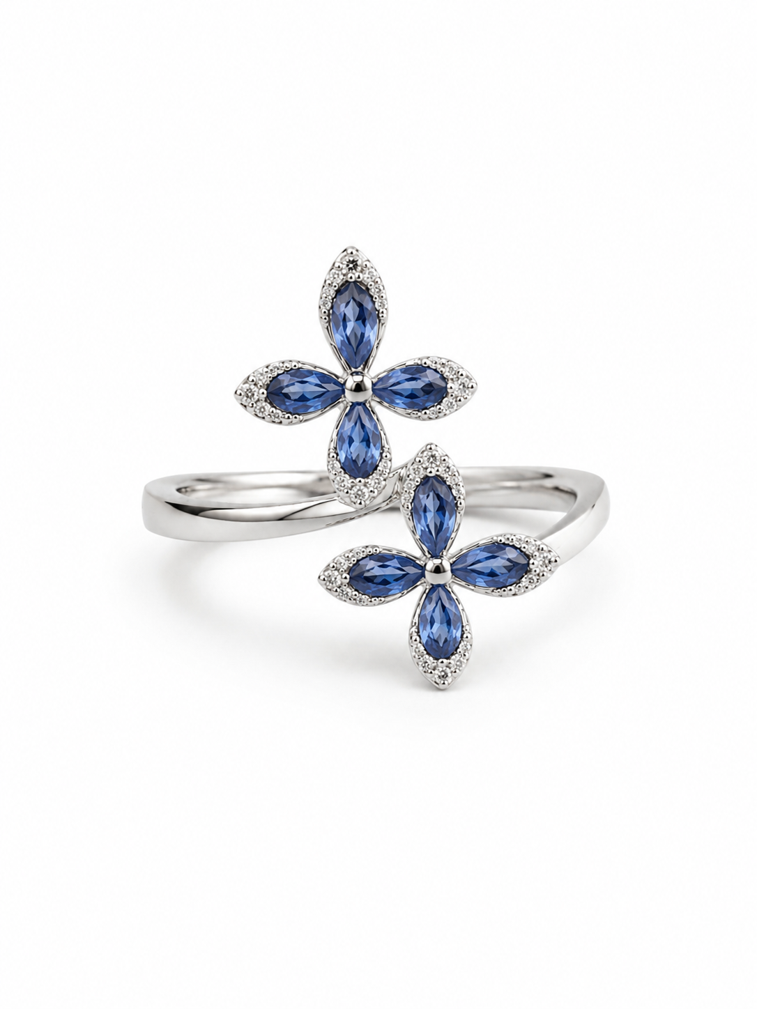Marquise Blue Sapphire Fleur Ring