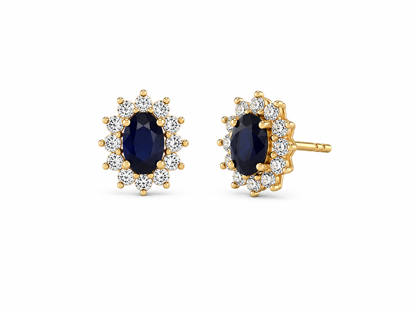 Vintage Sapphire and Diamond Halo Studs
