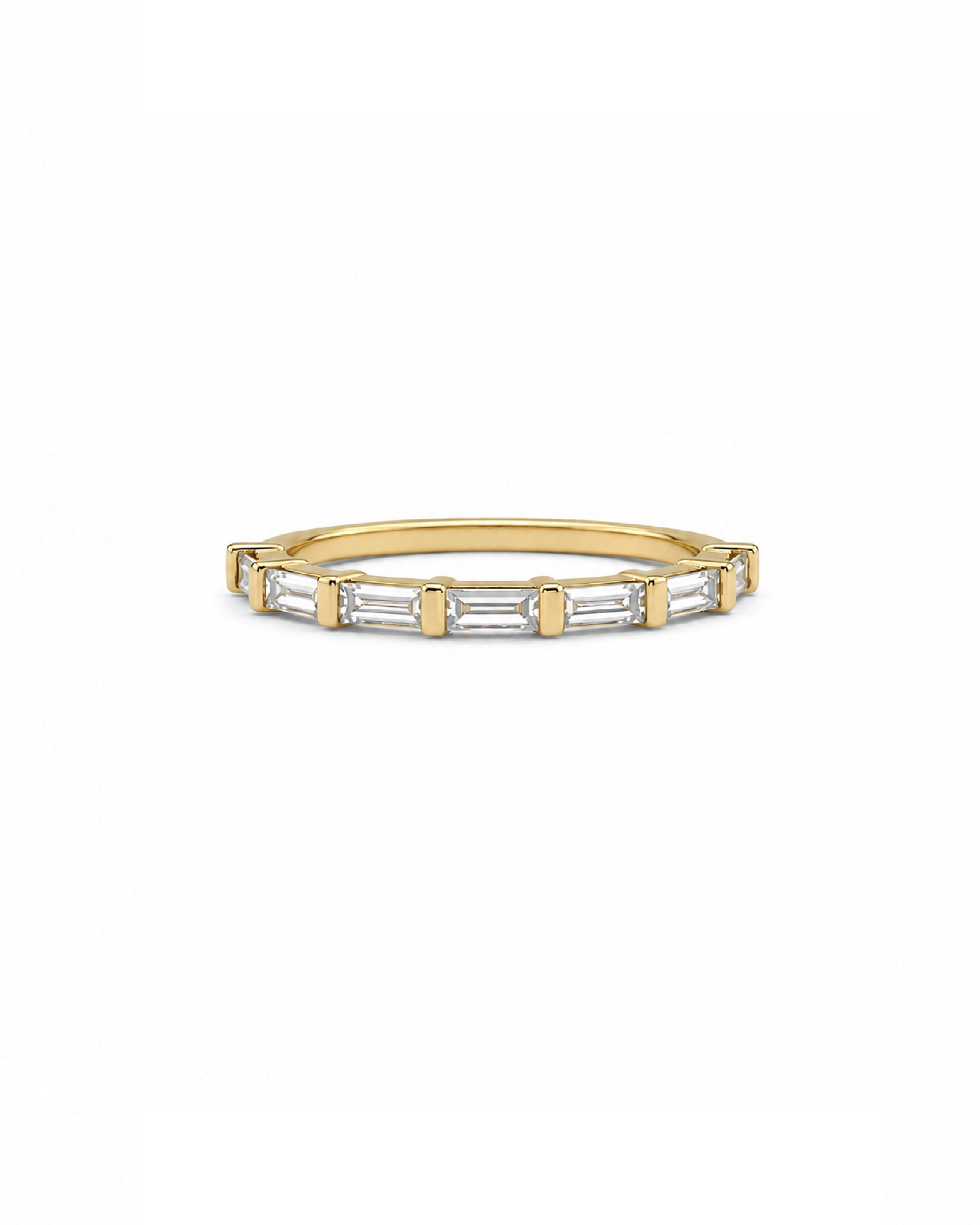 Baguette diamond wedding band, two-tone gold