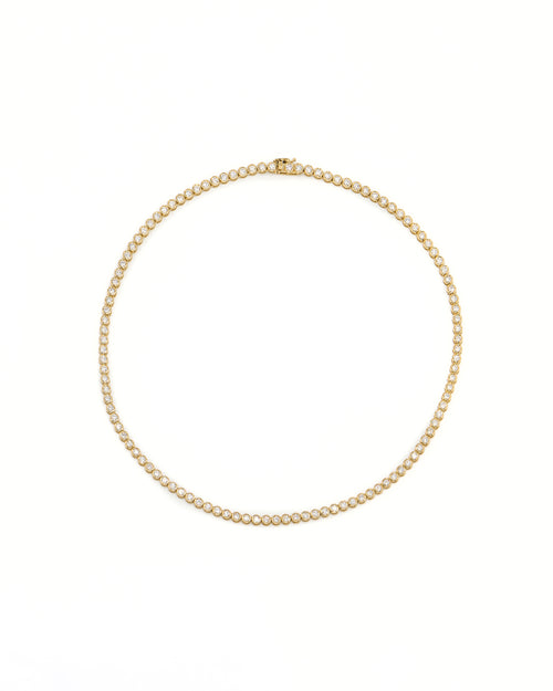 Bezel Diamonds Tennis Necklace in 14K Gold by Alexandra Mann Jewelry