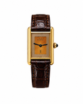 Cartier Must de Cartier watch, gold-tone rectangular case, leather strap