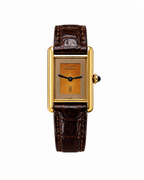 Cartier Must de Cartier watch, gold-tone rectangular case, leather strap