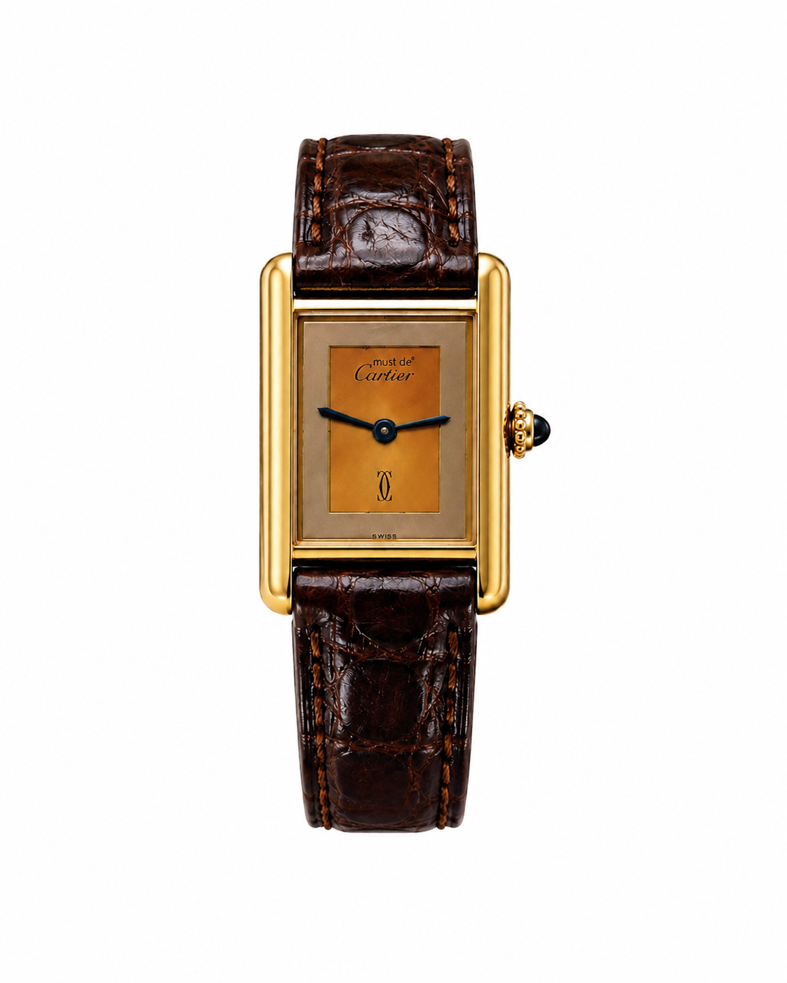 Cartier Must de Cartier watch, gold-tone rectangular case, leather strap