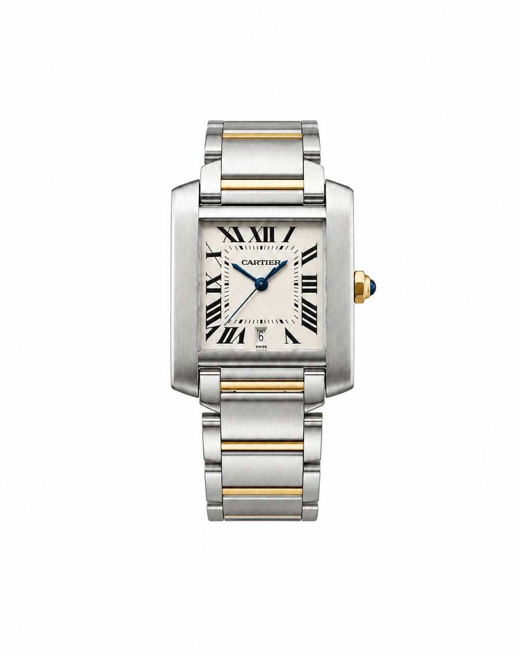 Cartier Tank two-tone watch, stainless steel and gold, silver dial