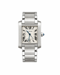 Cartier Tank stainless steel watch, silver guilloché dial