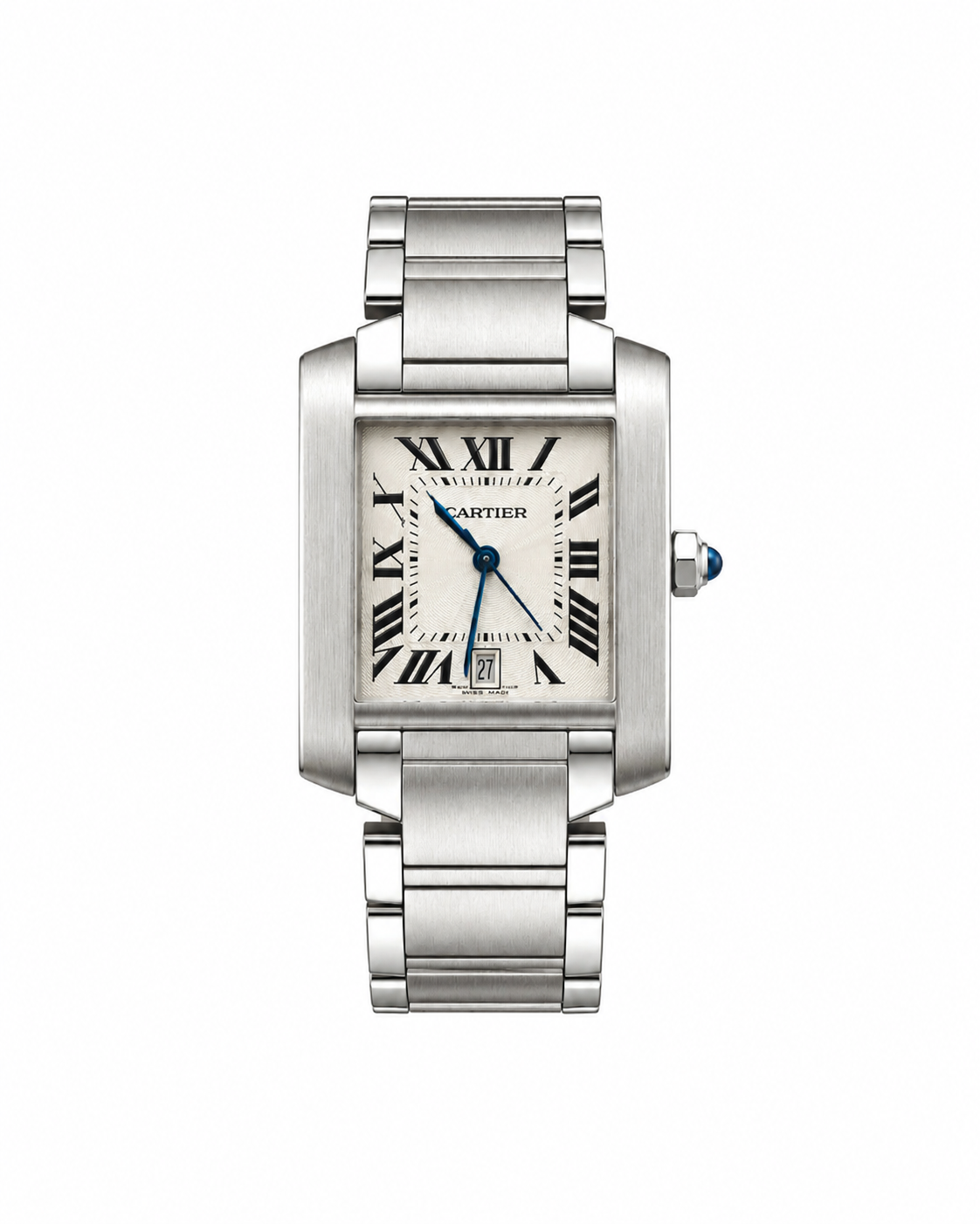 Cartier Tank stainless steel watch, silver guilloché dial