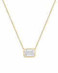 Emerald Bezel Solitaire Diamond Necklace