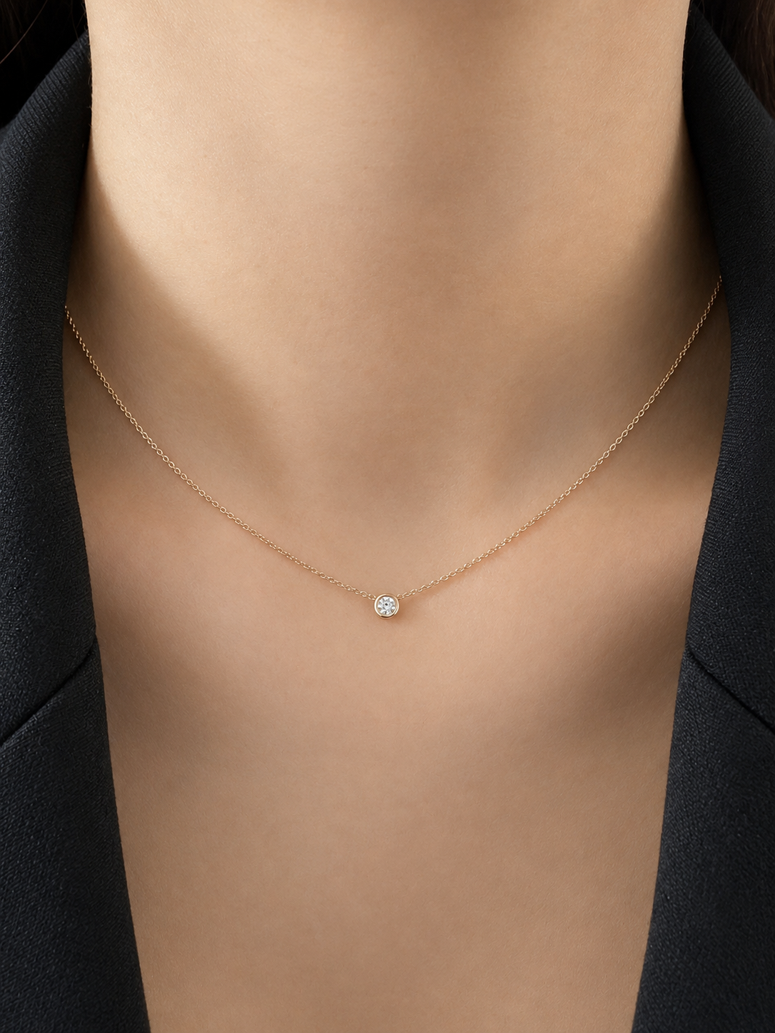 Round Solitaire Bezel Necklace