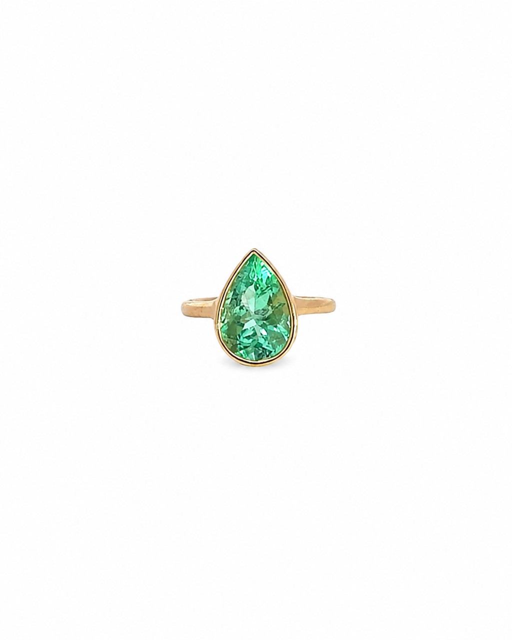 Pear Shaped Emerald Bezel Set Ring