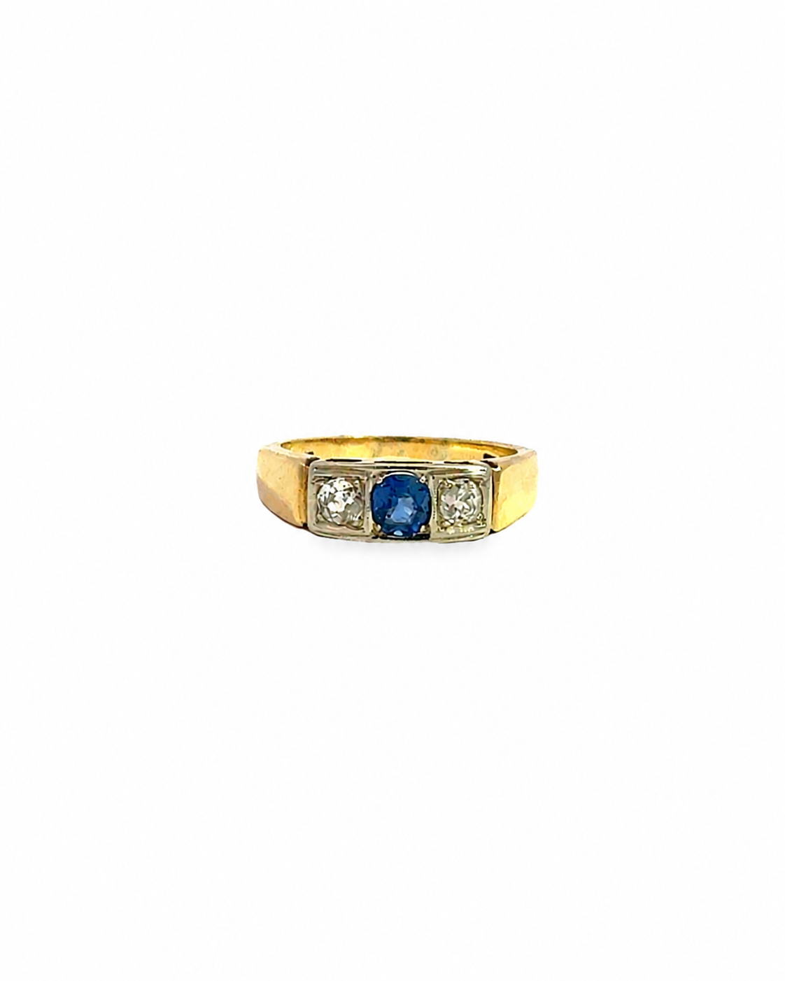Vintage Diamond and Sapphire Signet Ring in 14K Yellow Gold by Alexandra Mann Jewelry