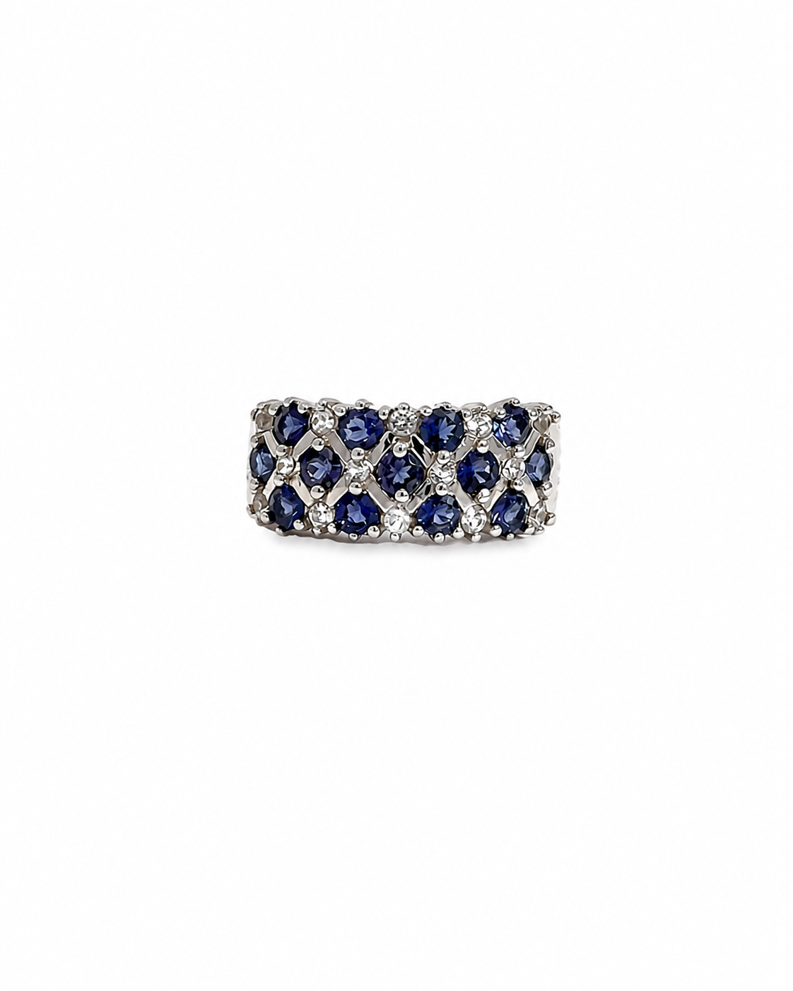 Vintage Tanzanite and Sapphire Ring in 14K White Gold by Alexandra Mann Jewelry