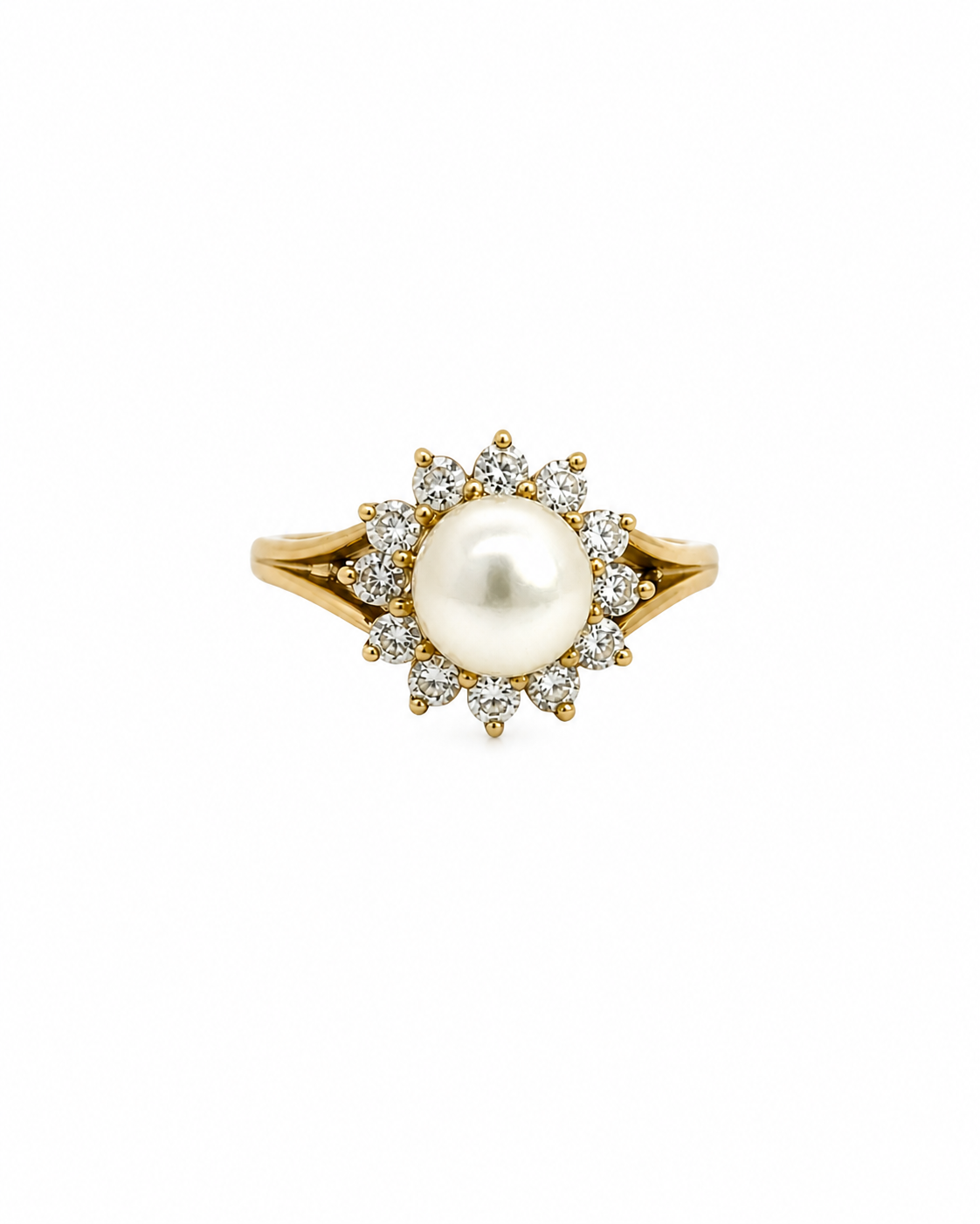 Vintage Pearl and Diamond Ring in 18K Yellow Gold by Alexandra Mann Jewelry