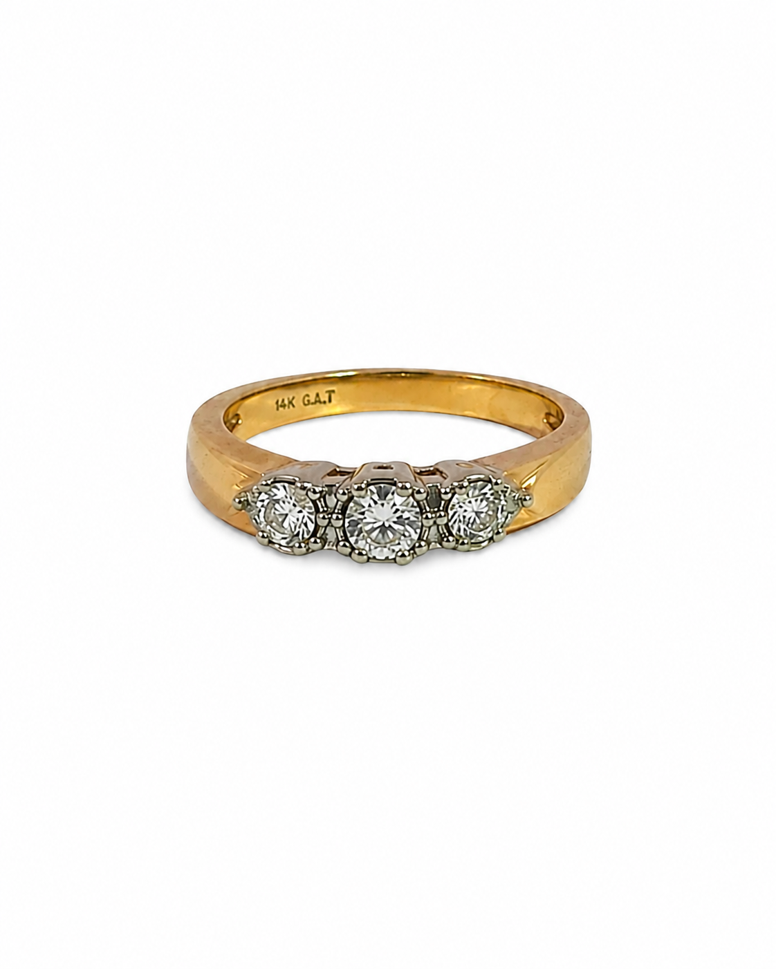 Vintage Three Stone Diamond Ring in 14K Yellow Gold by Alexandra Mann Jewelry