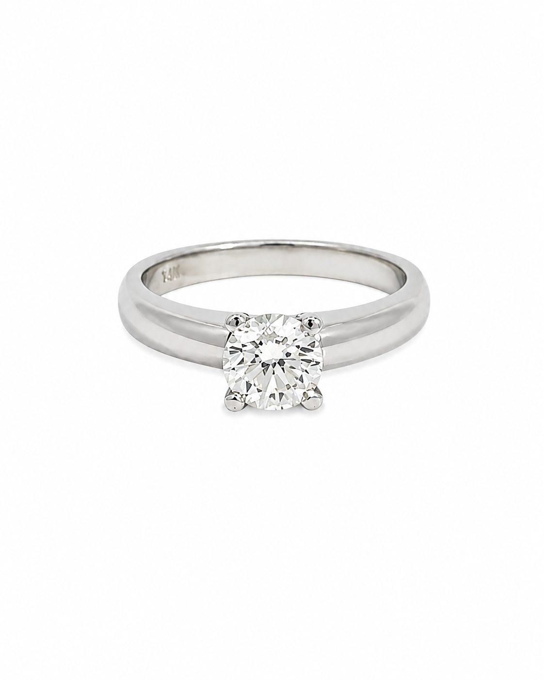 Vintage Round Domed Engagement Ring in 18K White Gold by Alexandra Mann Jewelry