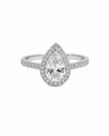 Vintage Pear Engagement Ring in 14K White Gold by Alexandra Mann Jewelry